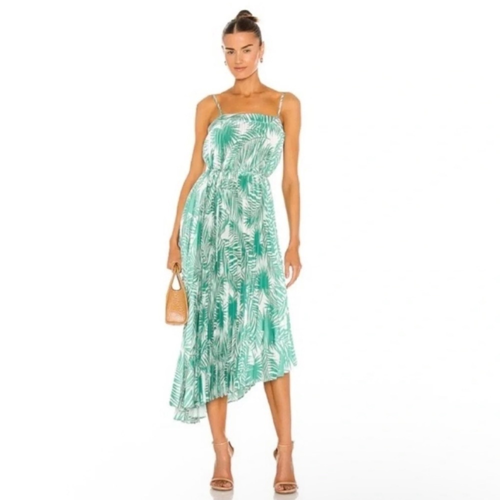 Milly Irene Asymmetrical Pleated Palm Dress